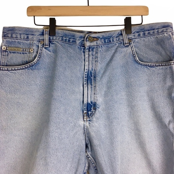 CALVIN KLEIN Vintage 90s Jean Shorts Denim Jorts Easy Fit Distressed Stone 40 - Picture 2 of 16